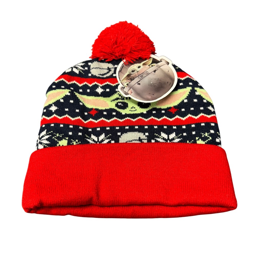 Star Wars Beanie Kids One Size The‎ Mandalorian Grogu Red Blue Fair Isle NEW